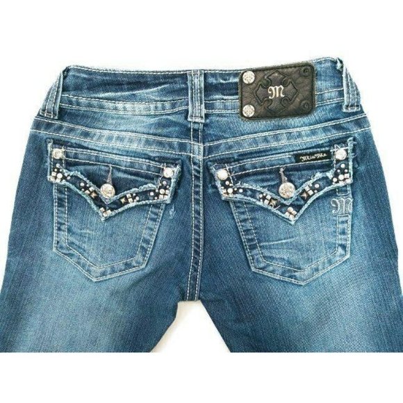 Miss Me Women's Jeans Bling Size 26 JP5755B Boot Rhinestone Distressed Back Flap - Picture 1 of 12